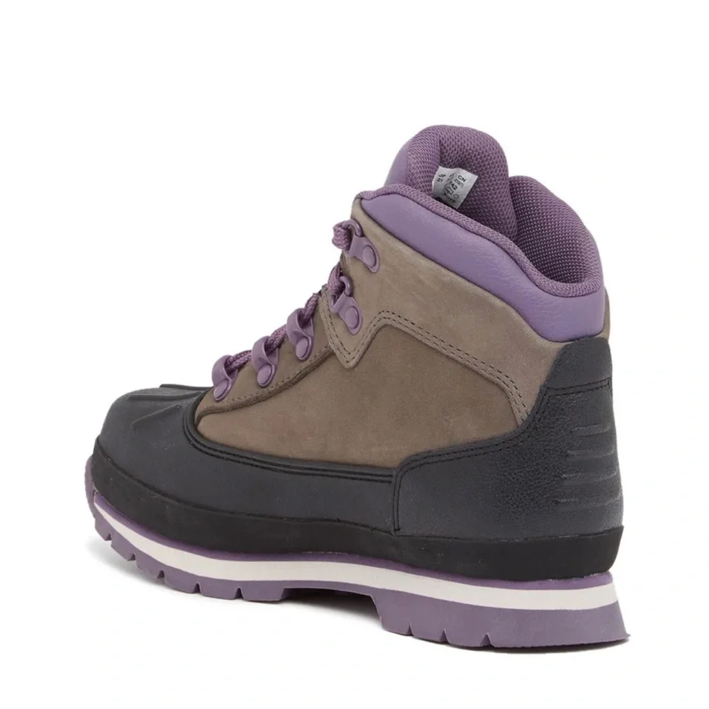 Timberland Youth Shell Toe Euro Unisex Hiker Boots, Grey/Purple. Size 13